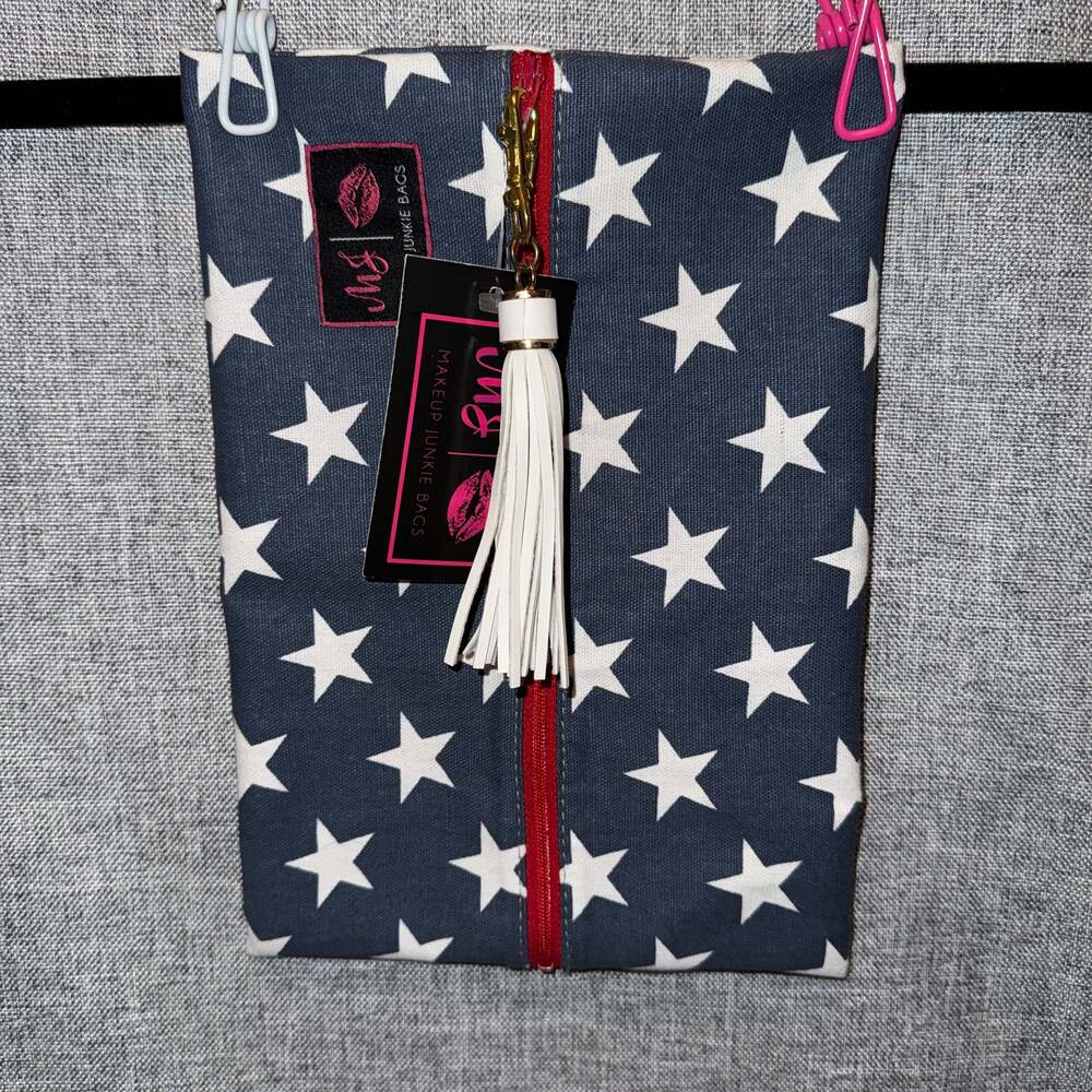 Makeup Junkie Bags Starry Night Patriotic Pouch with Red Zipper and Tassel